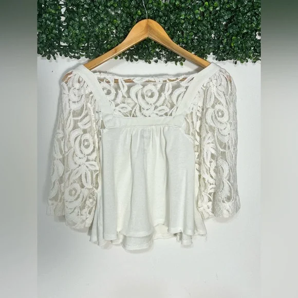 Free People We the Free Catalina lace & knit bohemian crop top size large - Picture 4 of 10